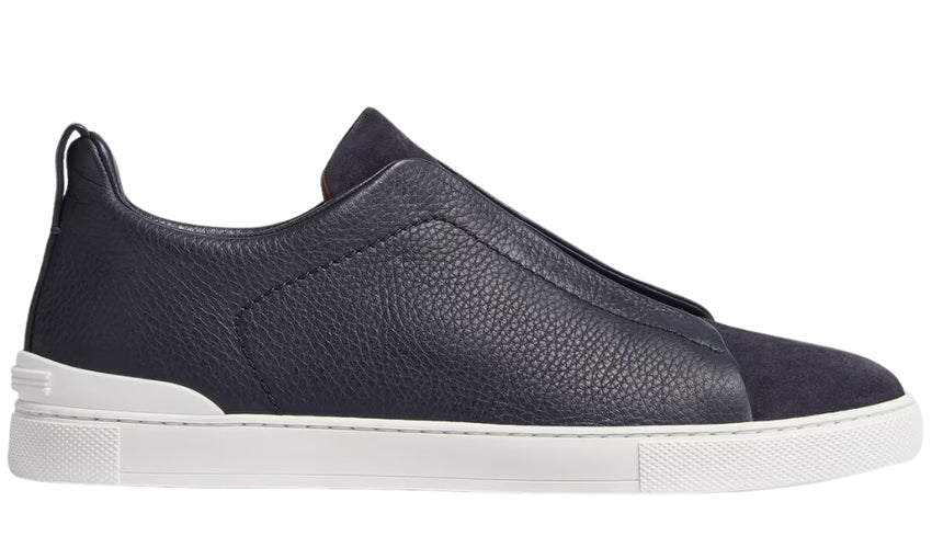 Zegna Leather And Suede Triple Stitch "Navy Blue" - DUBAI ALL STAR