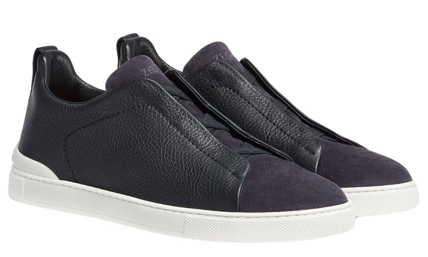 Zegna Leather And Suede Triple Stitch "Navy Blue" - DUBAI ALL STAR