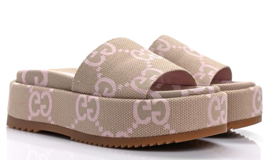 Gucci Platform Slide Sandal 'Jumbo GG - Beige Light Pink' - DUBAI ALL STAR