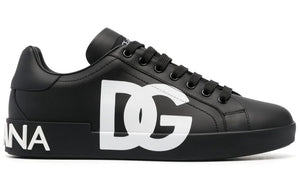 DOLCE & GABBANA Logo Print Leather Lace-up Trainers In Black - DUBAI ALL STAR