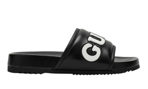 Gucci Black Leather Slide With Logo - DUBAI ALL STAR