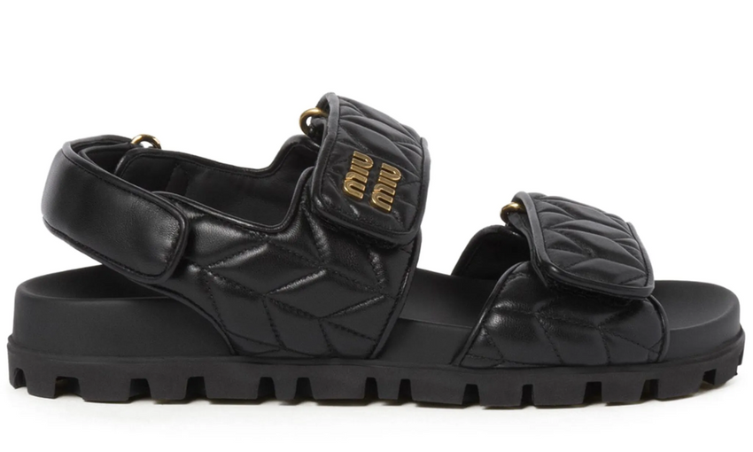 Miu Miu matelassé leather sandals "Black" - Dubaiallstar