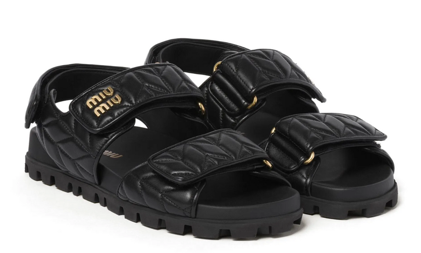 Miu Miu matelassé leather sandals "Black" - Dubaiallstar