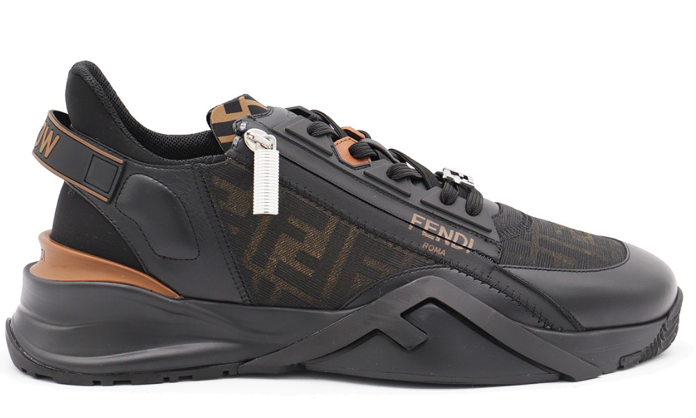 FENDI black leather flow sneakers