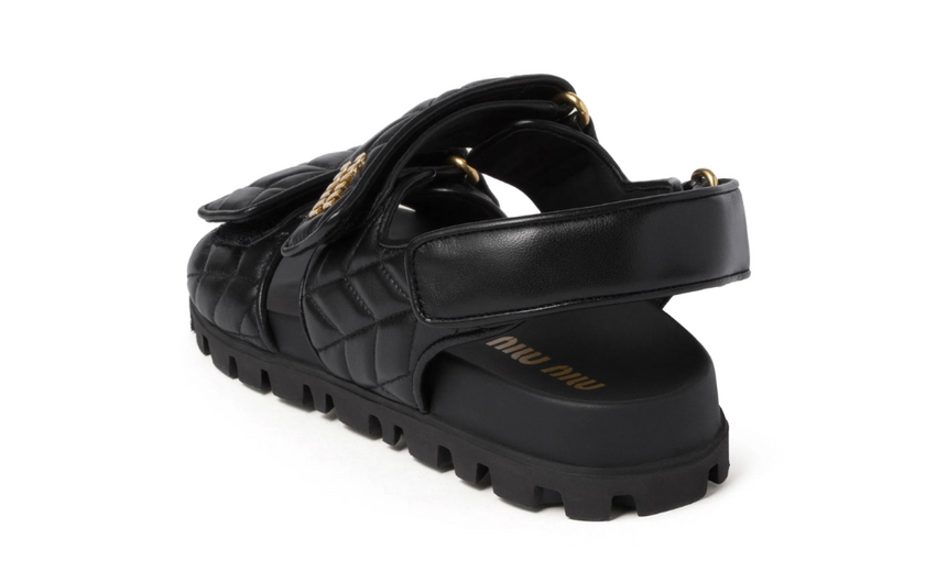 Miu Miu matelassé leather sandals "Black" - Dubaiallstar