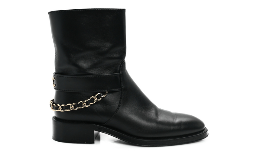 Chanel  Calfskin Chain Short Boots "Black"