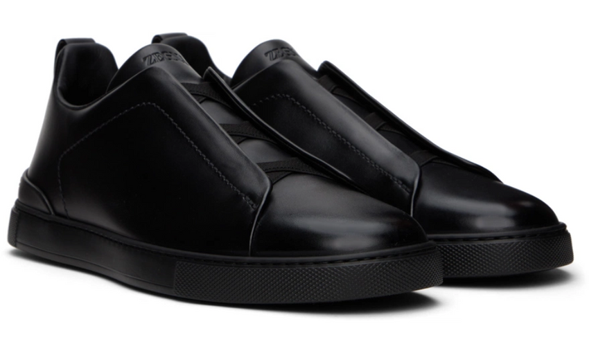 Zegna Black Triple Stitch Sneakers