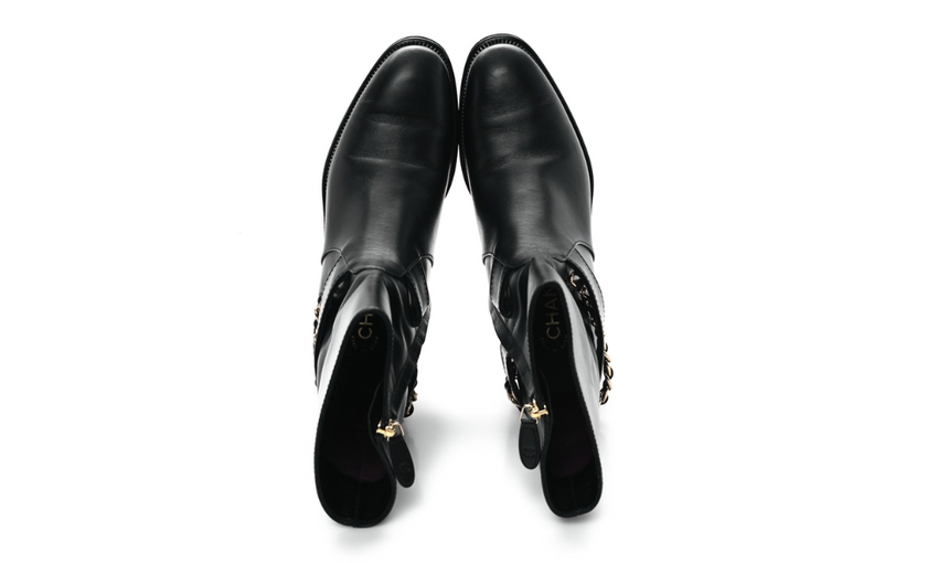 Chanel  Calfskin Chain Short Boots "Black"