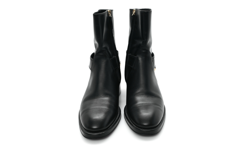Chanel  Calfskin Chain Short Boots "Black"