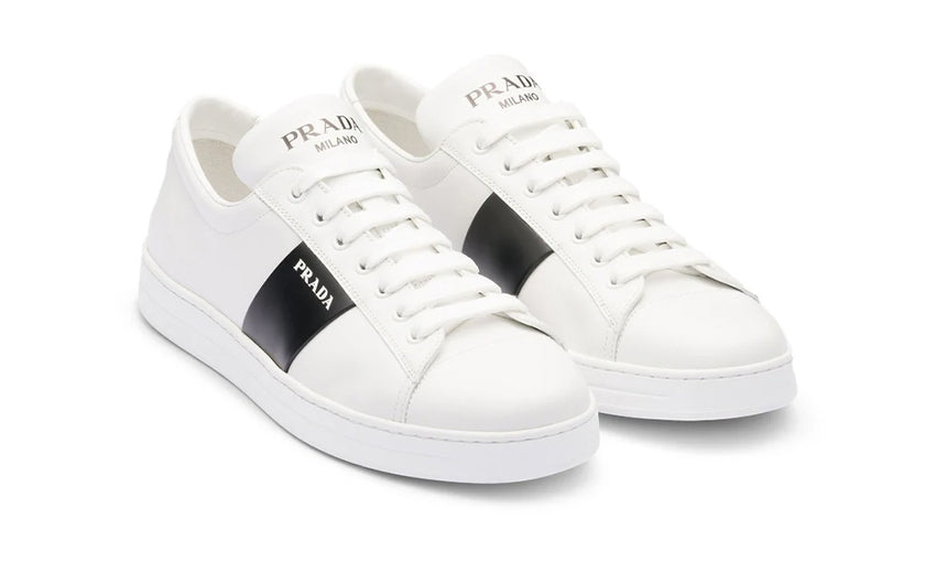 Prada brushed leather sneakers 'White Black' - DUBAI ALL STAR