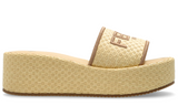 Fendi Sunshine Beige Raffia Flatform Slides - Dubaiallstar