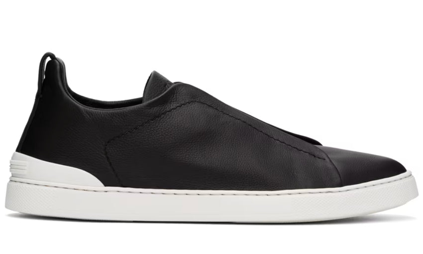 ZEGNA Black Leather Triple Stitch Sneakers - DUBAI ALL STAR