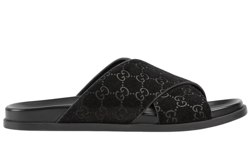 Gucci Men slide sandal "Black GG suede"