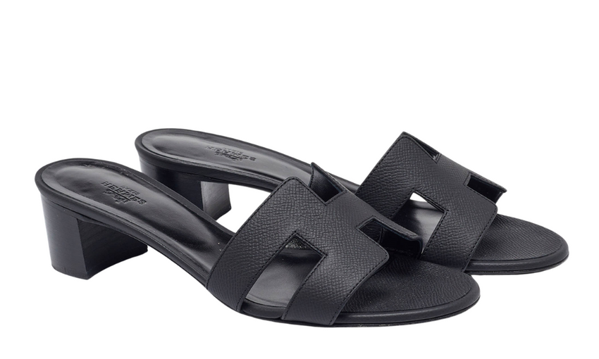 Hermès Leather Oasis Slide Sandals "Black" - Dubaiallstar