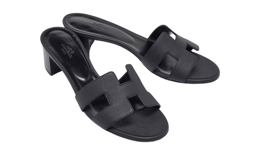 Hermès Leather Oasis Slide Sandals "Black" - Dubaiallstar