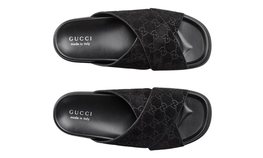 Gucci Men slide sandal "Black GG suede"