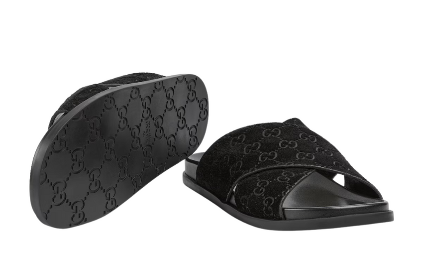 Gucci Men slide sandal "Black GG suede"