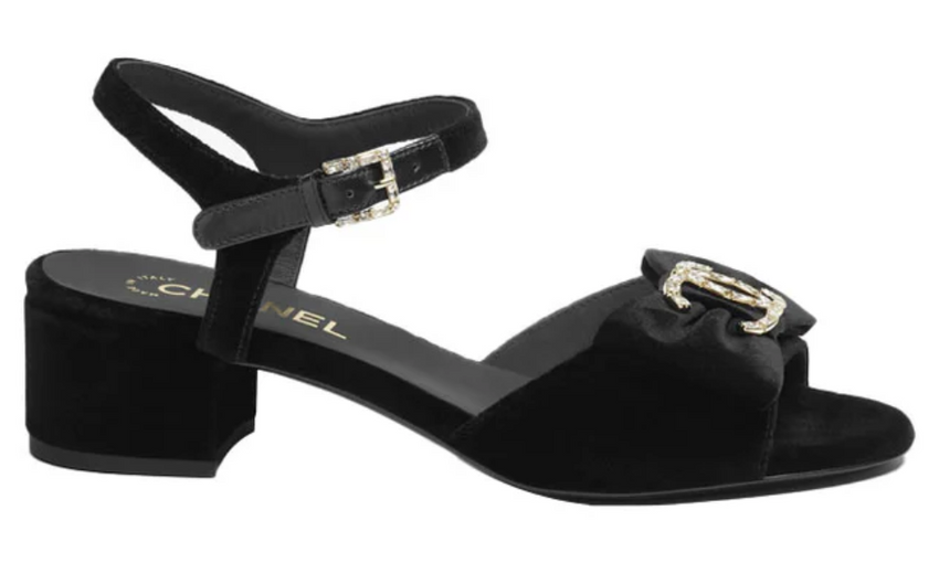 Chanel Sandals Velvet  Strass Metal "Black" - Dubaiallstar