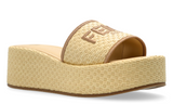 Fendi Sunshine Beige Raffia Flatform Slides - Dubaiallstar