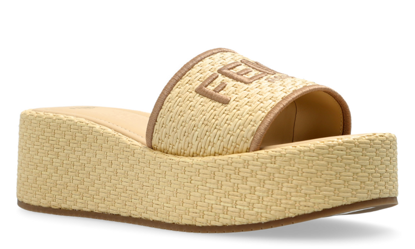 Fendi Sunshine Beige Raffia Flatform Slides - Dubaiallstar