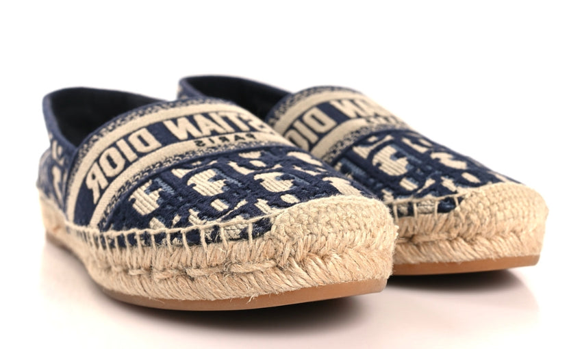 CHRISTIAN DIOR Oblique Embroidered Granville 15mm Espadrilles 38.5 Deep Blue - DUBAI ALL STAR