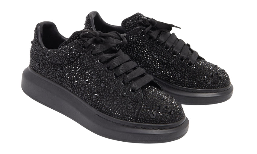 Alexander McQueen oversized Black Crystal Embellished Leather Oversized Sneakers - DUBAI ALL STAR