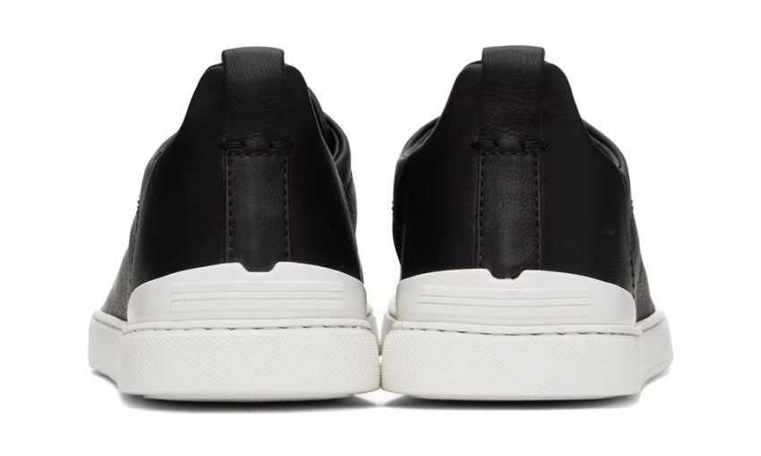 ZEGNA Black Leather Triple Stitch Sneakers - DUBAI ALL STAR