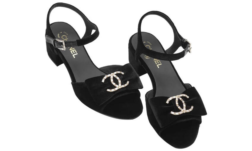 Chanel Sandals Velvet  Strass Metal "Black" - Dubaiallstar