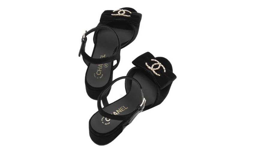 Chanel Sandals Velvet  Strass Metal "Black" - Dubaiallstar