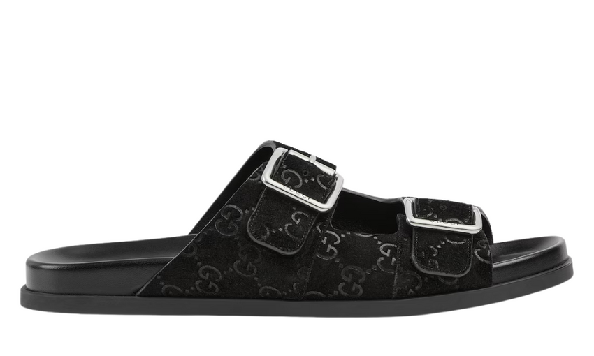 Gucci slide sandal "Black GG suede"