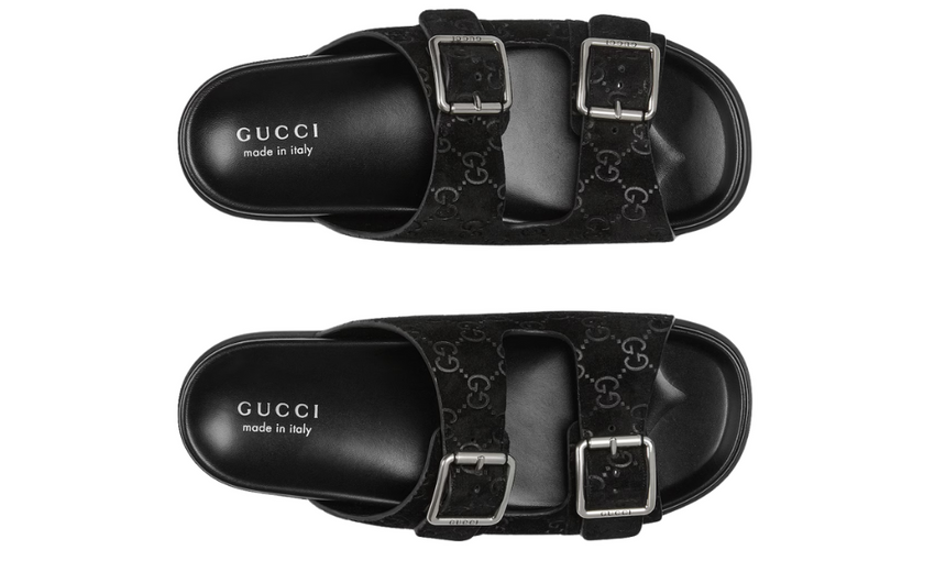 Gucci slide sandal "Black GG suede"