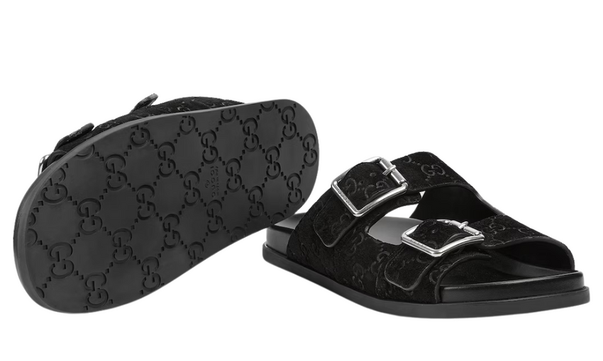 Gucci slide sandal "Black GG suede"