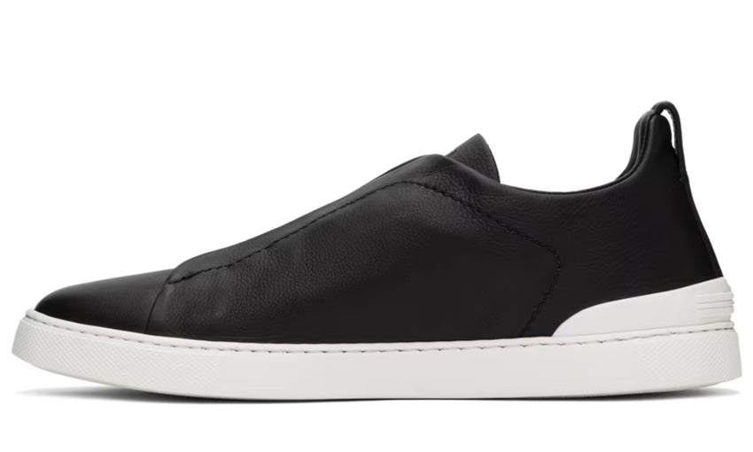 ZEGNA Black Leather Triple Stitch Sneakers - DUBAI ALL STAR