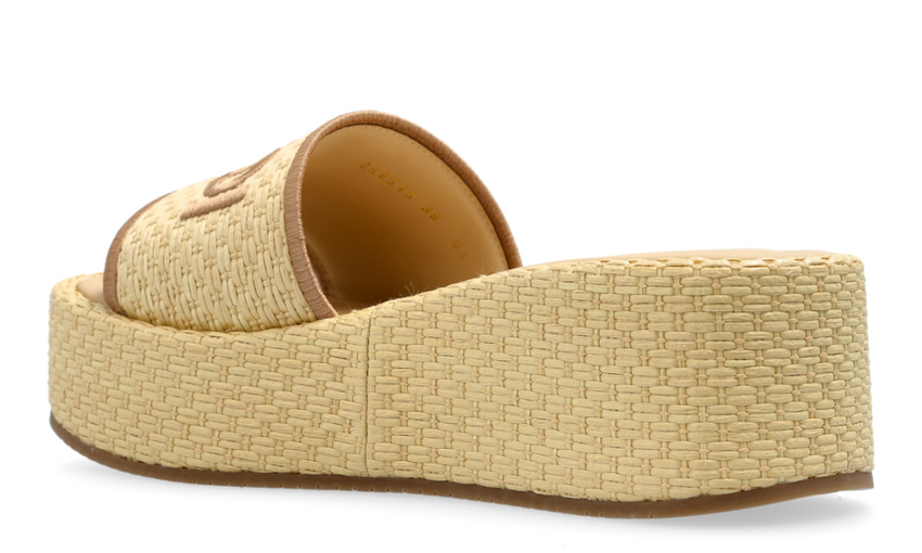 Fendi Sunshine Beige Raffia Flatform Slides - Dubaiallstar