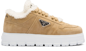 Prada Shearling-trim Flatform Sneakers 