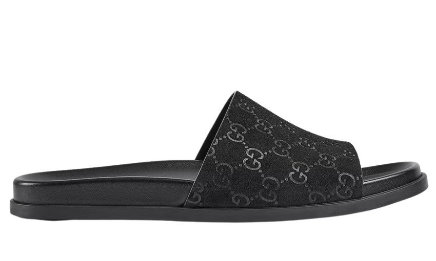 Gucci Men's slide sandal "Black GG suede"
