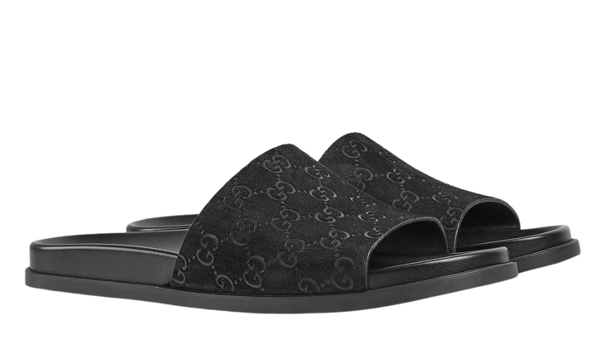 Gucci Men's slide sandal "Black GG suede"