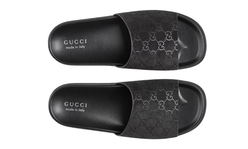 Gucci Men's slide sandal "Black GG suede"