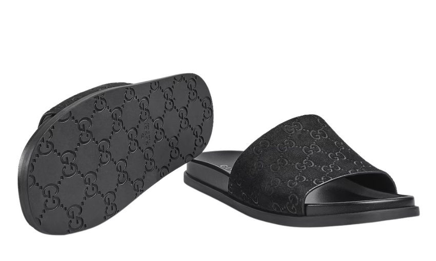 Gucci Men's slide sandal "Black GG suede"