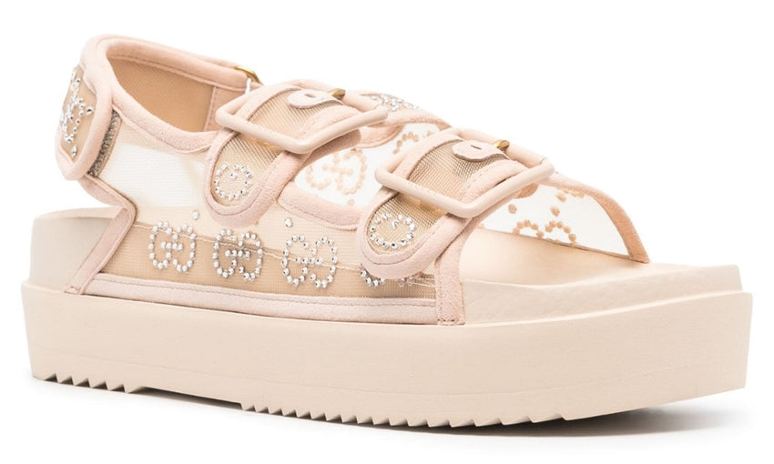Gucci crystal-embellished monogram-pattern sandals "Blush Beige" - DUBAI ALL STAR