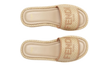 Fendi Sunshine Beige Raffia Flatform Slides - Dubaiallstar