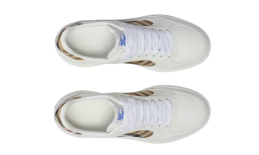 Burberry  Leather and Check Terrace Sneakers  "White Sand"