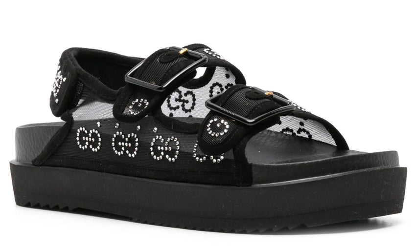 Gucci crystal-embellished monogram-pattern sandals "Black" - DUBAI ALL STAR