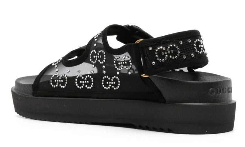 Gucci crystal-embellished monogram-pattern sandals "Black" - DUBAI ALL STAR