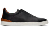 ZEGNA Black & Brown Deerskin Triple Stitch Sneakers - DUBAI ALL STAR