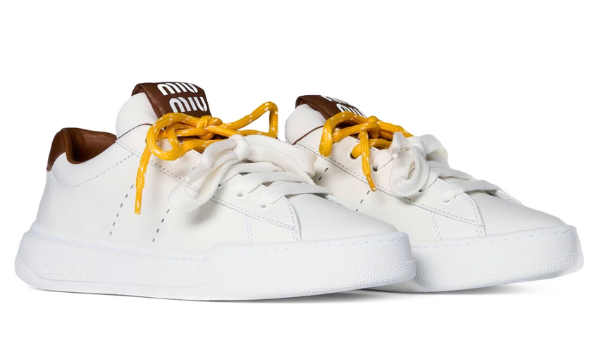 Miu Miu Leather sneakers "White / Cognac" - Dubaiallstar