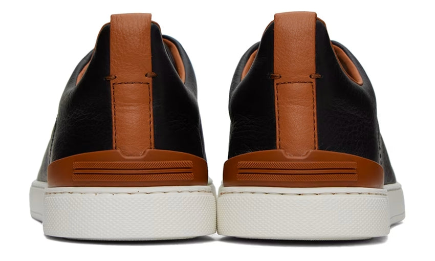 ZEGNA Black & Brown Deerskin Triple Stitch Sneakers - DUBAI ALL STAR