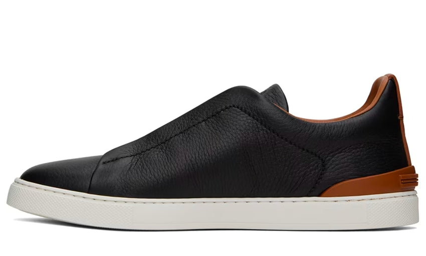 ZEGNA Black & Brown Deerskin Triple Stitch Sneakers - DUBAI ALL STAR