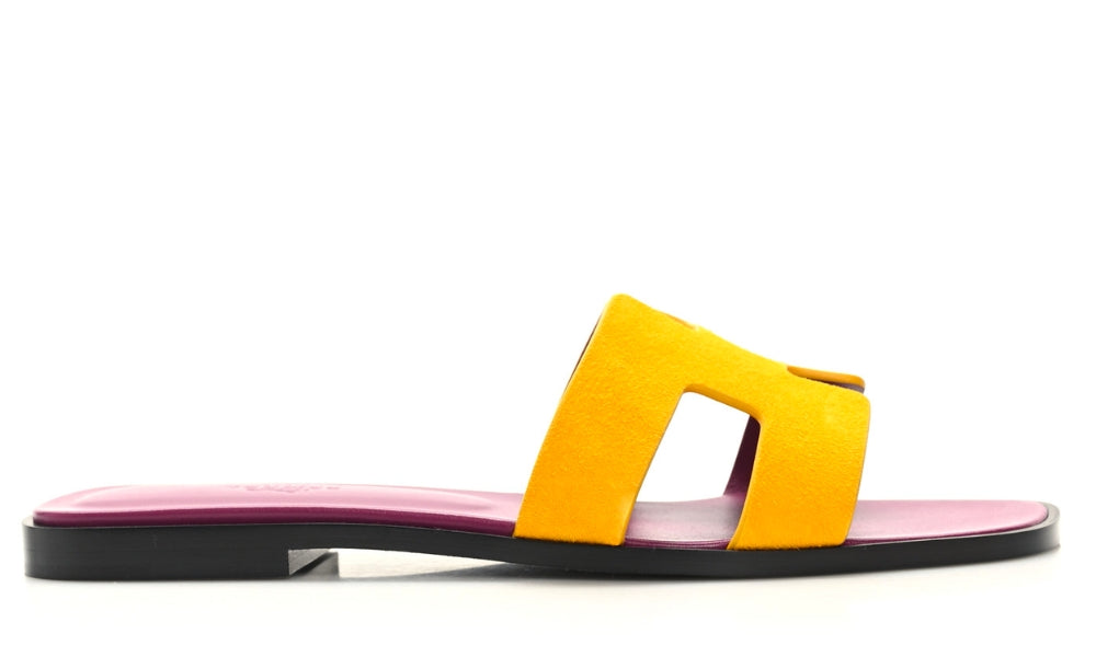 HERMES Suede Goatskin Oran Sandals Jaune Topaze DUBAI