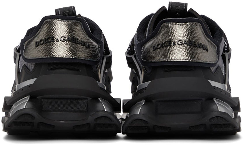 DOLCE & GABBANA Black & Silver Mixed-Materials Space Sneakers - DUBAI ALL STAR